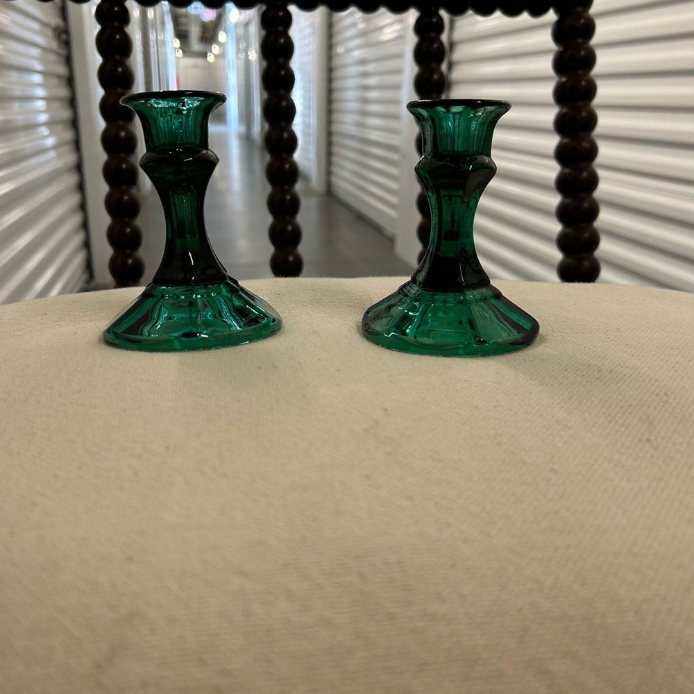 Emerald Green Glass Candle Holders